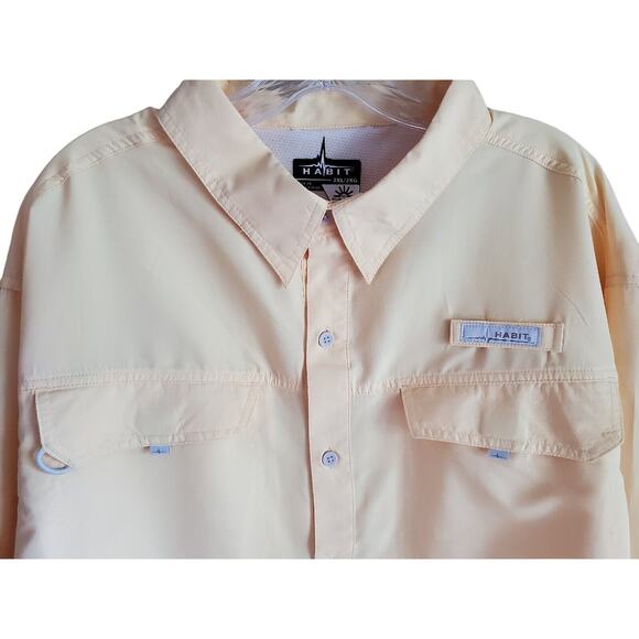 HABIT Men's 2XL Shirt UV Protection Button Up Roll Tab Long Sleeve Yellow 56" - Picture 7 of 9